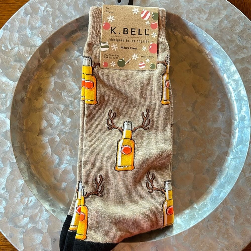 K.Bell beer/deer men’s crew casual socks NWT